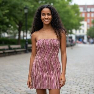 Wow Couture Strapless Mini Dress Purple Pink Textured Party Bodycon‎